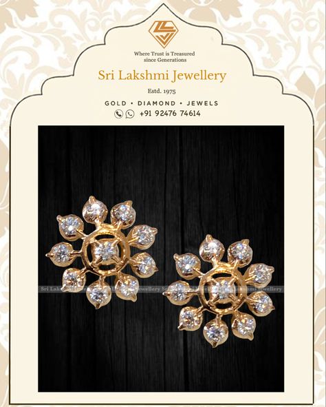 Indian Diamond Earrings Studs, Daily Use Diamond Earrings, Close Setting Diamond Studs, Daily Wear Studs Gold Indian, Gold Tops Designs For Daily Use, Closed Setting Diamond Earrings, Ear Tops Gold Indian Daily Wear, Diamond Earrings Indian Daily Wear, Close Setting Diamond Jewellery