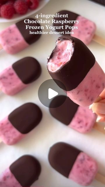 Healthier 🍓🥑 | 4-ingredient Chocolate Raspberry Frozen Yogurt Pops
These pops are a healthier dessert idea (@fitfoodieselma)
which are a perfect treat for... | Instagram Freeze Pop Recipes, Raspberry Frozen Yogurt, Yogurt Recipes Healthy, Frozen Yogurt Pops, Yogurt Pops, Raspberry Yogurt, Instagram Recipes, Sorbet Recipes, Healthy Ice Cream