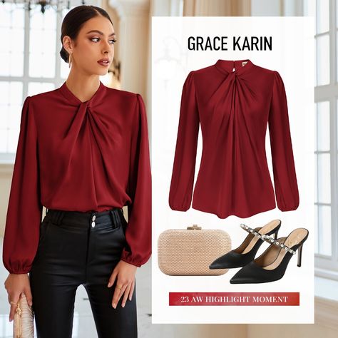 💃 Look effortlessly chic and command attention at the office with our stunning red satin top! 🌹✨ 🛒 Shop item: CL2199A23 🛍️ Search "CL2199A23" or tap the link to shop with code "IG25“ Red Satin Top, Sequin Peplum Top, Evening Suit, Mock Neck Blouse, Satin Blouse, Satin Top, Womens Long Sleeve Shirts, Sequin Fabric, Casual Blouse