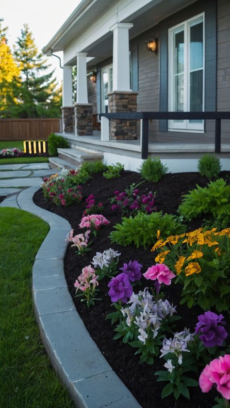 Discover charming flower bed ideas for the front of your house including raised rock garden designs low maintenance DIY stone creations and full sun rock gardens Explore easy perennial rustic and white rock landscaping for a beautiful fall display Upgrade your outdoor space with these creative and stunning Pinterest-worthy landscaping designs Raised Ranch Front Yard Landscaping, White Rock Landscaping, Front Yard Flower Garden, Rockery Garden, Easy Perennials, River Rock Landscaping, Garden Flower Beds, Rock Garden Design, Rock Landscaping