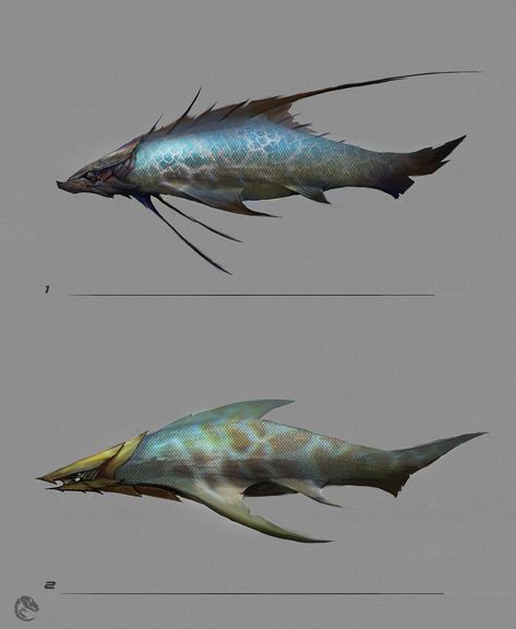 Fish, Koirart . on ArtStation at https://www.artstation.com/artwork/G3GmW Alien Fish, Scary Fish, Dnd Creatures, Creature Ideas, Fish Sketch, Legendary Monsters, Mythological Animals, Alien Life Forms, Alien Life