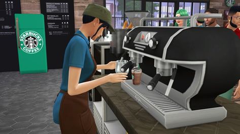 Sims4 Starbucks, Starbucks Coffee Machine, Sims Lots, Sims 4 Restaurant, Strawberry Acai Refresher, Sims Gameplay, Starbucks Locations, Local Cafe, Breakfast Cafe