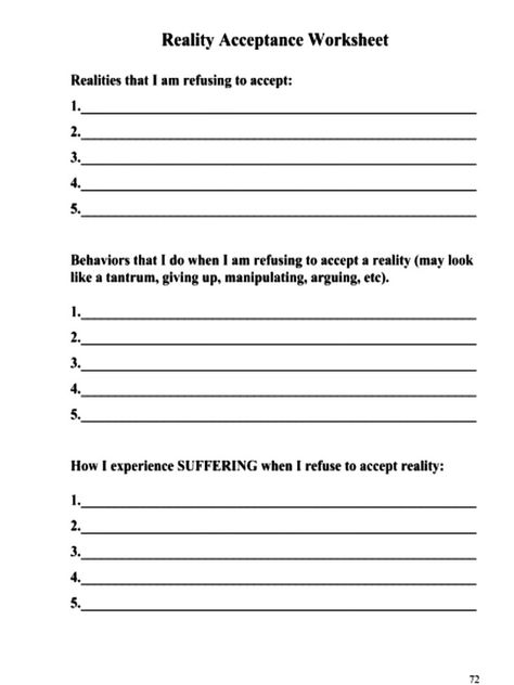 Radical Acceptance Worksheet, Self Discovery Worksheets, Radical Acceptance Dbt Worksheet, Dbt Skills Worksheets Free Printable, Self Improvement Worksheet, Counseling Worksheets Therapy Tools, Self Development Worksheets, Accountability Worksheets, Triggers Worksheet