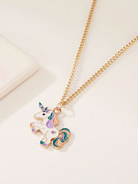 Multicolor  Collar  Zinc Alloy   Embellished   Kids Jewelry & Watches Kids Gold Jewellery, Beautiful Iphone Case, Kids Jewellery, Unicorn Pendant, Unicorn Necklace, Beaded Necklace Designs, Kids Necklace, Kids Jewelry, Gold Jewellery