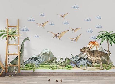 Dinosaur wall decal, jurassic world in boy room, dinosaur wall stickers, T-rex wall decal, dinosaur wall art, dinosaur decor Dinosaur Wall Decor, Dinosaur Wall Decals, Dinosaur Room Decor, Mountain Decal, Largest Dinosaur, Dinosaur Room, Dinosaur Wall Stickers, Dinosaur Wall Art, Dinosaur Stickers