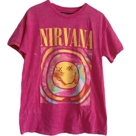 New Without Tags Form A Smoke Free Home. Smiley Logo, Nirvana Shirt, Band Tee Shirts, Graphic Band Tees, Soft Graphic, Bleach T Shirts, Yellow T Shirt, Pink Crewneck, Concert Tees