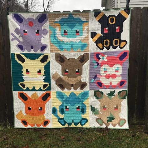 Pokemon Quilt Pattern, Pokemon Quilt, Pokemon Fabric, Fox Quilt, Quilt As You Go, Pink Quilts, Sampler Quilt, Quilt Block Pattern, Paper Piecing Quilts