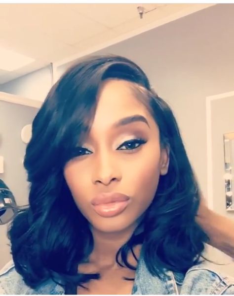 Long Bob Hairstyles Black Women Side Part, Side Part Sew In Medium Length, Side Part Shoulder Length Bob, Long Bob Sew In Weave, Shoulder Length Sew In Weave, Medium Length Sew In Weave, Medium Weave Hairstyles, Side Part Wavy Bob, Side Part Shoulder Length Hair