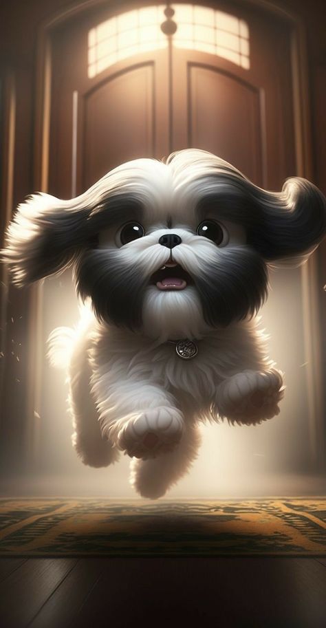 Shitzu Puppies Wallpaper, Shitzu Wallpaper, Shi Tzu Dog, Shih Tzu Illustration, Shih Tzu Art, Puppy Care Tips, Heart Animals, Perro Shih Tzu, Shitzu Dogs