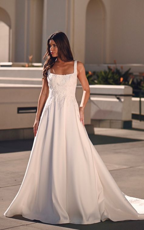 Stella York Mikado Square Neck A-Line Wedding Dress with Pockets Boat Neck Aline Wedding Dress, A Line Wedding Dress Square Neckline, A Line Square Neck Wedding Dress, Square Neck A Line Wedding Dress, Classic A Line Wedding Dress, A Line Sweetheart Wedding Dress, Straight Wedding Dress, Square Neckline Wedding Dress, Square Neck Wedding Dress