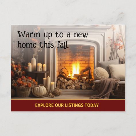 Hello October Real Estate, Fall Real Estate Posts, Fall Themed Real Estate Marketing, September Real Estate Posts, Fall Real Estate Postcards, Fall Postcard, Fall Real Estate, Real Estate Ads, Real Estate Postcards