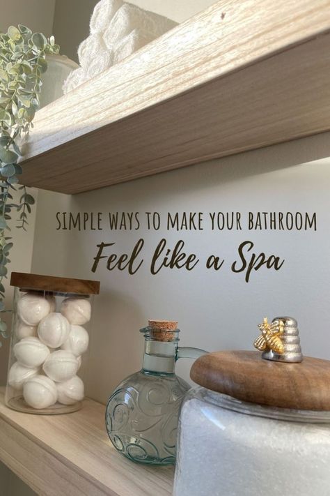 How To Style A Bathtub, Spa Bathroom Decor Ideas Inspiration Master Bath, Spa At Home Ideas Interior Design, How To Decorate Around A Soaking Tub, Spa Like Small Bathroom Ideas, Bathroom Spa Shelves, Spa Bathroom Small Space, Bathroom Decor Around Tub Master Bath, Large Bathtub Decor