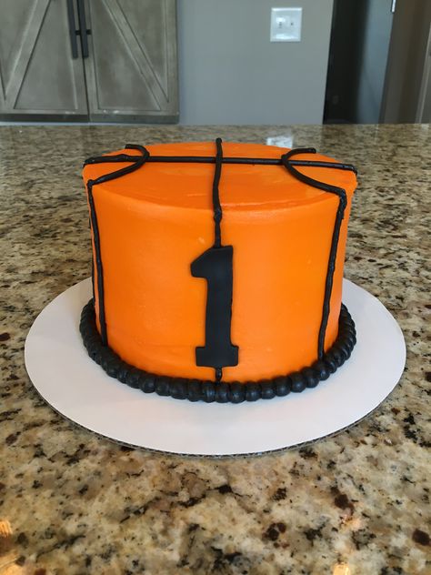 Basketball smash cake Ball Theme Smash Cake, One Basketball Birthday, Basketball Cake 2nd Birthday, Basketball Smash Cake First Birthdays, One Year Old Basketball Party, Basketball First Birthday Cake, First Birthday Basketball Theme, Basketball Smash Cake, Basketball 1st Birthday Party