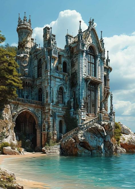 Magic Library, Fantasy Magic, Fantasy Homes, Fantasy House, Fantasy Castle, Fantasy City, Fantasy Places, A Castle, Nature Garden