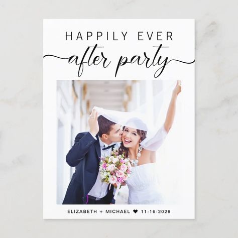 Elopement Photo Wedding Reception Announcement | Zazzle Shop Wedding Reception, Happily Ever After Party, Ever After Party, Wedding Announcements Photos, Marriage Announcement, Reception Invitation, Wedding Reception Invitations, Simple Typography, Wedding After Party