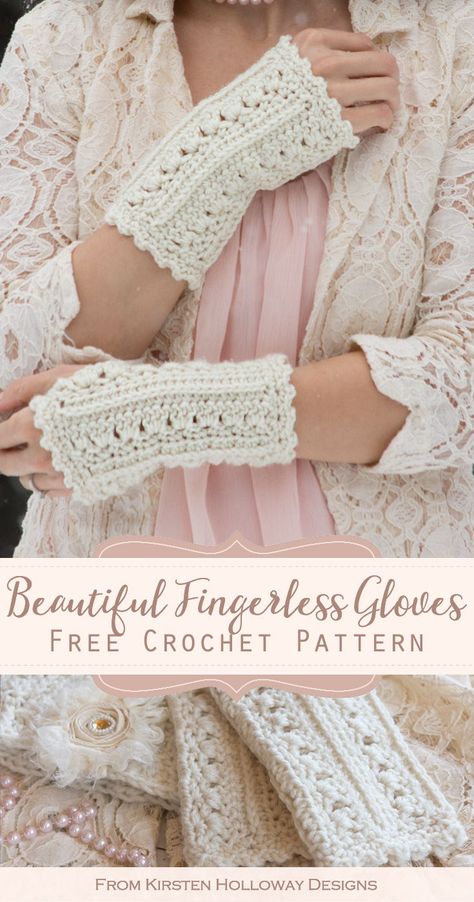 These beautiful lace fingerless gloves for women and teens are so easy to crochet! Make them as a quick last minute gift idea for your friends! #KirstenHollowayDesigns #crochetwristwarmerpatterns #freecrochetpatterns Wrist Warmers Crochet, Crochet Wrist Warmers, Lace Fingerless Gloves, Fingerless Gloves Crochet Pattern, Glove Pattern, Crochet Gloves Pattern, Crochet Geek, Mode Crochet, Gloves Pattern