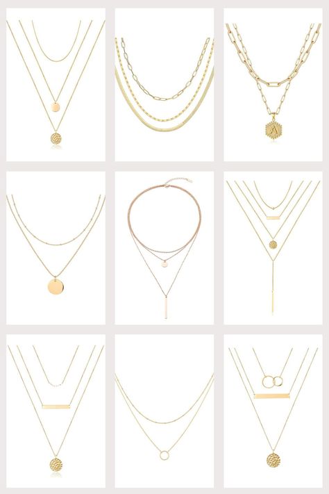 Get ready to dazzle with our collection of layered necklaces from Amazon! These trendy, affordable pieces are the secret weapon you've been looking for to elevate your style game. Explore unique necklace designs, materials, and colors in this fun and fashion-forward women's accessories guide by A Jetset Journal and watch your outfits go from drab to fab in an instant. Unique Necklace Designs, Casual Travel Outfit, Women's Wardrobe Essentials, Accessories Guide, How To Look Expensive, Edgy Looks, Amazon Jewelry, Best Casual Outfits, Layered Choker Necklace