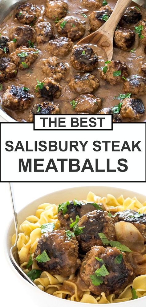 Salisbury Steak And Noodles, Salbery Steak Meatballs, Hamburger Steak Meatballs, Homemade Salisbury Steak Meatballs, Salisbury Steak Meatball Recipe, Salisbury Meatballs And Mashed Potatoes, Salisbury Meatballs Easy, Salisbury Steak Meatballs Recipe, Salary Steak Meatballs