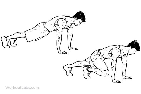 Mountain Climbers / Alternating Knee-ins Mountain Climbers Exercise, Climbers Exercise, New Year Wishes Video, Mountain Climber Exercise, Back Workout Men, Muffin Top Exercises, Push Workout, Back Fat Workout, Bicycle Crunches