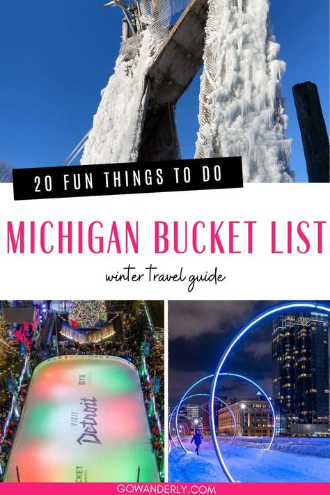 Find 20 fun winter activities in Michigan, from ice skating to exploring small towns, perfect for a weekend getaway. Michigan Weekend Getaways, Day Trips In Michigan, Michigan Hikes, Bellaire Michigan, Winter List, Things To Do In Michigan, Michigan Bucket List, Winter Weekend Getaway, Michigan Christmas