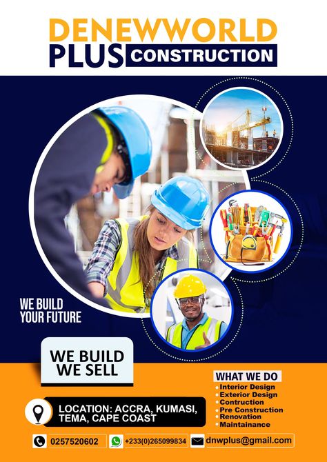 A construction design I made some last year Construction Design Poster, Construction Poster Design, Tech Poster Design, Construction Flyer, Online Graphic Design Course, Business Connections, New Year Post, Corporate Brochure Design, Graphics Design Ideas