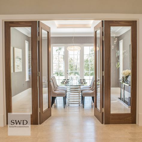 Make an entrance with full length glass doors and side screens #swdsolidwoodendoors #internaldoors #glazeddoors #designoftheday Wooden Sliding Doors Internal, Partition Doors Room Dividers, Walnut Doors Interior, Walnut Interior Doors, Living Room Double Doors, Indoor Wooden Doors, Pintu Ganda, Interior Wooden Doors, Wooden Glass Door