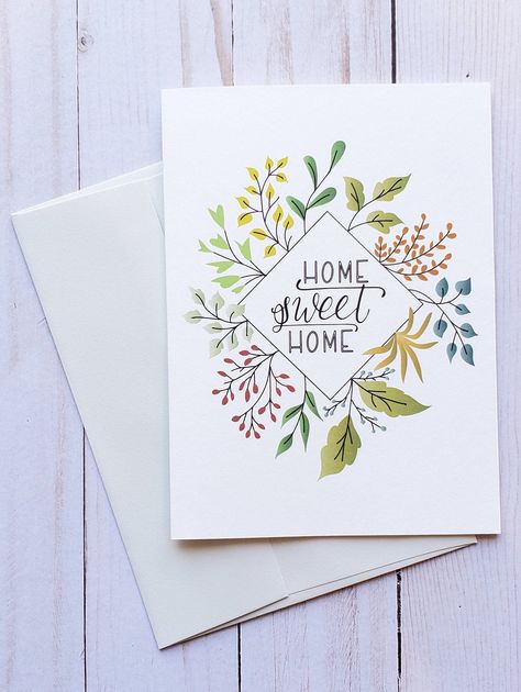 Welcome Home Cards, New House Card, Diy Watercolor Cards, Moving Card, New Home Greetings, House Cards, House Card, Paintings Easy, Housewarming Card