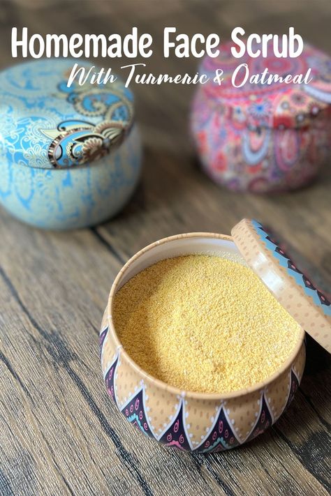 This DIY turmeric face scrub is absolutely gorgeous. I’m obsessed with turmeric at the moment. I’m eating it, putting it in soaps, & rubbing it on my face too! Turmeric Face Scrub, Homemade Scrubs, Face Scrub Recipe, Diy Oatmeal, Diy Wrinkles, Skincare Recipes, Diy Face Scrub, Homemade Things, Turmeric Face