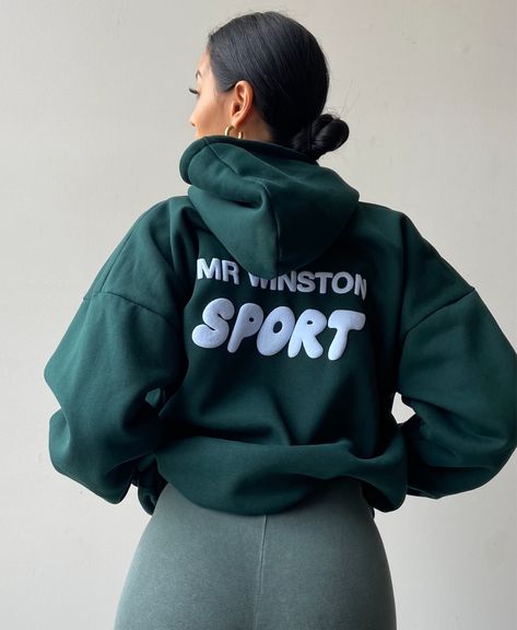 Mr Winston Hoodie, Green Sweatshirt Outfit, Green Hoodie Outfit, Hoodies Green, Puff Print Hoodie, Puff Hoodie, Dark Green Hoodie, Hoodie Design Ideas, Green Hoodies