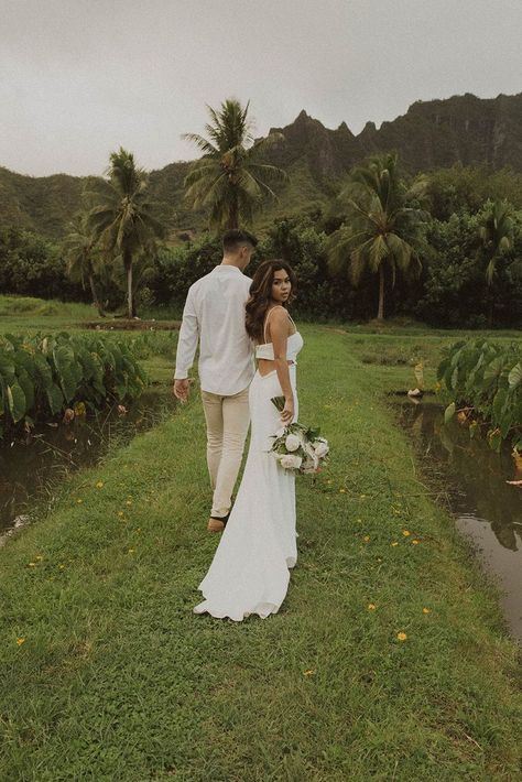 Beach Wedding Pics, Hawaii Wedding Dress, Colorful Weddings, Jungle Wedding, Wedding Color Palettes, Ranch Weddings, Kualoa Ranch, Riviera Maya Weddings, Be Classy