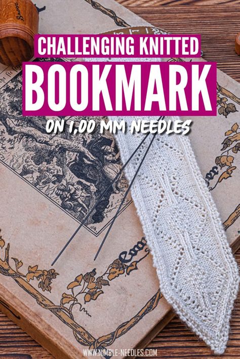 A very fine knitted lace bookmark pattern for experienced knitters who enjoy a nice challenge. This pattern is knit with 1.00 mm needles but can be adapted to bigger needles as well. If you are an avid reader or are looking for a present for one, this bookmark knitting pattern could be ideal for an experienced knitter.  #knitting #knit #knittingpattern #diy #crafts Nimble Needles, Lace Bookmark, Big Needle, Bookmark Pattern, Victorian Books, Easy Knitting Projects, Knitted Lace, Victorian Lace, Knitting Books