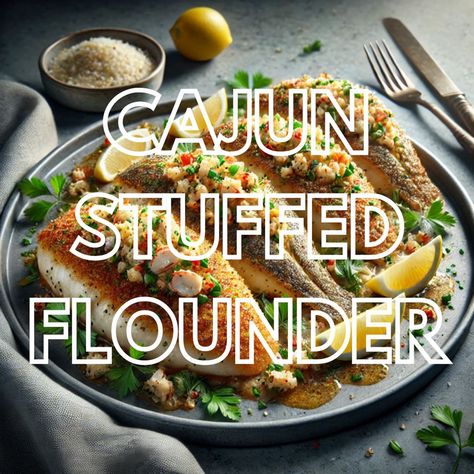 Cajun Stuffed Flounder Flounder And Rice Recipes, Stuffed Flounder Recipes, Parmesan Crusted Flounder, Stuffed Fish Recipes, Stuffed Flounder With Crabmeat, Stuff Flounder Recipes, Flounder Fish Recipes, Stuffed Flounder, Flounder Recipes