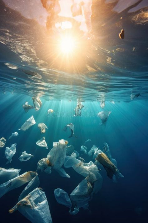 Plastic bags polluting the oceans and endangering marine life royalty free stock photography Pollution Photography, Plastic Pollution Photography, Water Pollution Images, Sea Pollution Photography, Ocean Art Pollution, Plastic Ocean Pollution Art, Plastic Pollution In Ocean, Marine Pollution, Ocean Pollution