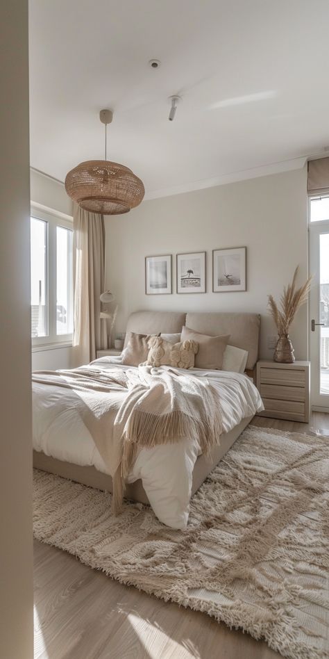 Beige Walls Bedroom, Beige Room, Neutral Bedroom Decor, White Room Decor, Warm Bedroom, Boho Styl, Classy Bedroom, Beige Bedroom, Bedroom Decor Cozy