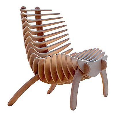 Nicolas Marzouanlian's eco-friendly patio chair. Made without glue or screws. Parametric Chair, Bone Chair, Osb Wood, Bertoia Chair, Parametric Furniture, Origami Decor, Unique Chairs Design, Cnc Furniture Plans, Futurist Architecture