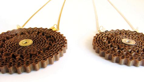 cardboard jewelry | Carton's Corrugated Cardboard Jewelry Cardboard Jewellery, Cardboard Jewelry, Paper Jewellery, International Gifts, Corrugated Carton, Corrugated Paper, Chic Earrings, Recycled Fashion, Recycled Art