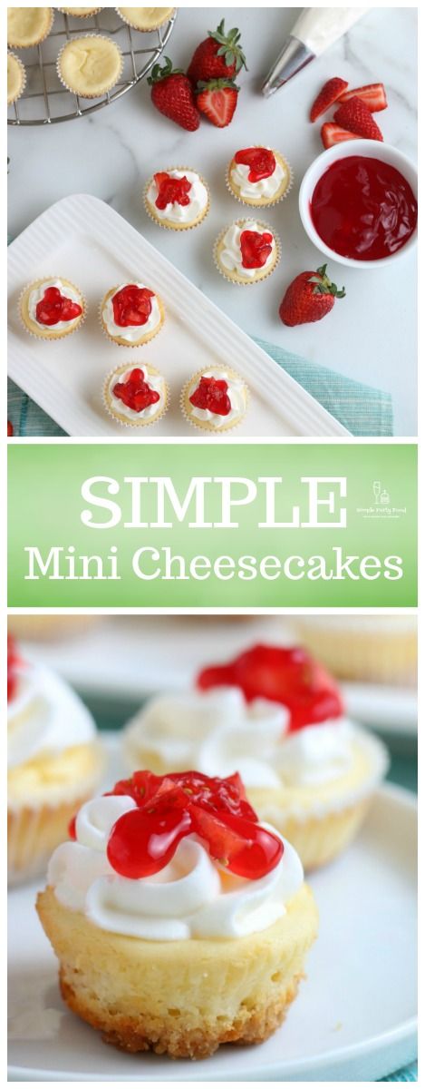 SIMPLE Mini Cheesecakes with Vanilla Wafer Crust - Simple Party Food Vanilla Wafer Dessert, Simple Party Food, Portable Dessert, Vanilla Wafer Crust, Mini Cupcake Pan, Vanilla Wafer, Mini Cheesecake Recipes, Easy Party Food, Pretty Dessert