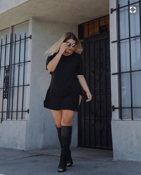 20 Best Plus Size Outfits with Thigh High Boots to Try Outfits With Thigh High Boots, Dresses With Thigh High Boots, Nadia Aboulhosn, Thigh High Boots Outfit, September Outfits, Over The Knee Boot Outfit, High Boots Outfit, Polka Dots Outfit, Black High Boots