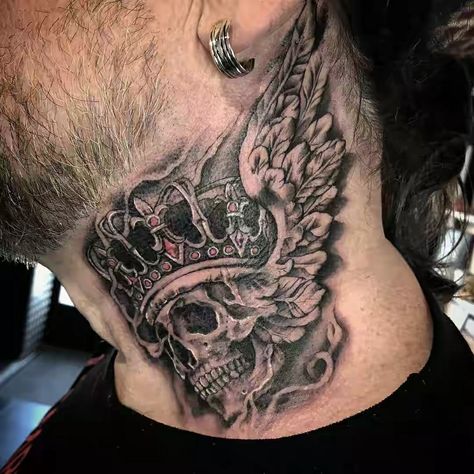 Skull Neck Tattoo, Neck And Throat Tattoos Men, Shogun Tattoo, Hood Neck Tattoo For Guys, Throat Tattoos, Tattoos 2024, Barber Tattoo, Side Neck Tattoo, Throat Tattoo