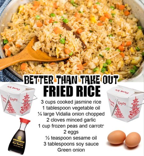 Take Out Fried Rice, Takeout Fried Rice, Jasmine Rice Recipes, Easy Fried Rice, Fried Rice Recipe Easy, Rice Side Dish Recipes, Cooking Jasmine Rice, Better Than Takeout, Chinese Cooking Recipes