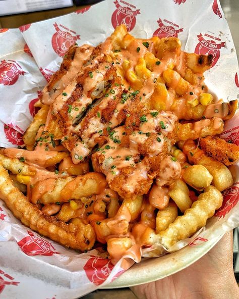 #GoodEatzCo | Andy on Instagram: “Check out these extra cheesy SPICY FRIED CHICKEN LOADED FRIES, with HOT WINGS and a loaded SANDO from @fowlplaychickenoc though🤩🔥. After…” Loaded Fries Chicken, Baked Fries Recipe, Recipe Ground Chicken, Fries With Chicken, Chicken Fries Recipe, Chicken Loaded Fries, Spicy Fries, Chicken And Fries, Make French Fries