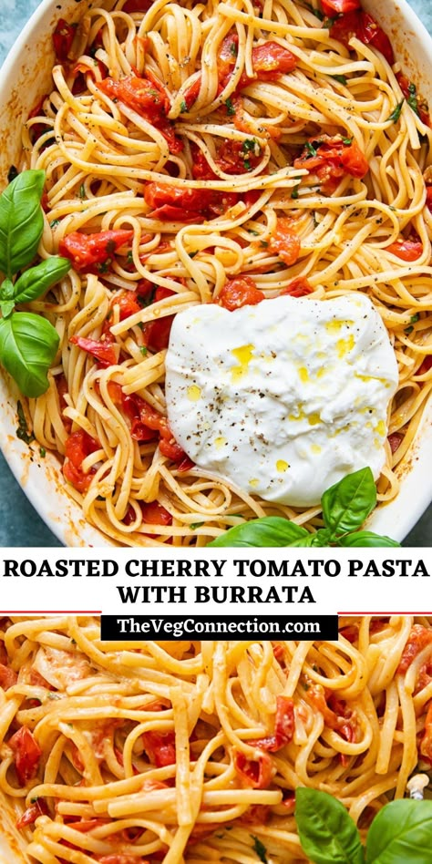 Cherry Tomato And Cheese Pasta, Roasted Tomato Burrata Pasta, Cherry Tomato Butter Pasta, Roasted Cherry Tomatoes And Burrata, Cherry Tomato Burrata Pasta, Spaghetti With Burrata, Roast Tomato Pasta, Roasted Tomatoes With Burrata, Roasted Tomatoes And Burrata