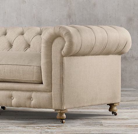 {A button-tufted sofa with the fabric tucked - not stitched - into the tufting to create a diamond pattern} Restoration Hardware Furniture, Button Tufted Sofa, Tufted Furniture, Gentlemen's Club, Timothy Oulton, Unique Sofas, Corner Sofa Set, Tufted Sofa, Sofa Sale