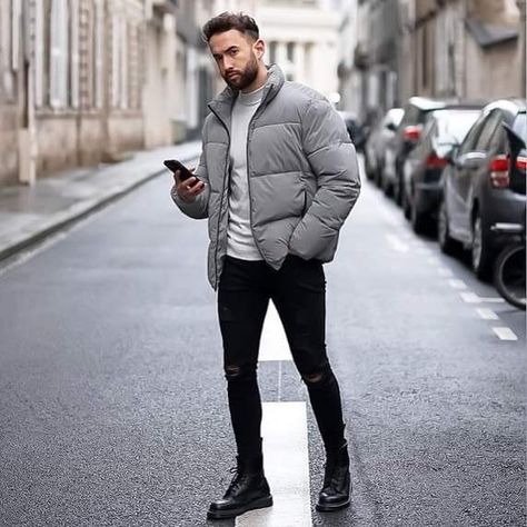 Hoodie And Puffer Jacket Outfit Men, Puffer Jacket Fits Men, Mens Grey Puffer Jacket Outfit, Puffer Jacket Outfit Men Streetwear, European Fashion Men, Men’s Black Puffer Jacket Outfit, Puffer Jacket Outfit Men, Winter Outfits Casual Cold, Mens Clothing Trends