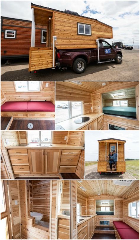 The Tiny Traveler Takes Truck Campers to a Whole New Level - Most tiny houses are more or less patterned on the standard layout for a motorhome. But does it follow that this is the only viable approach? Maybe not. The innovative Tiny Traveler by Tiny Smart House is a gorgeous little home patterned off of the layout for an ordinary truck camper. Tiny House Vintage, Canned Ham Camper, Diy Slide, Old Vehicles, Truck House, Truck Camper Shells, Slide In Truck Campers, Grooming Ideas, Homemade Camper