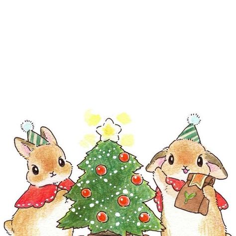 New Year Pictures Drawing, Bunny Christmas Drawing, Bunny Christmas Card, Christmas Animal Drawing, Christmas Bunny Drawing, Merry Christmas Images Cute, Christmas Pictures To Draw, Presents Illustration, Christmas Bunnies