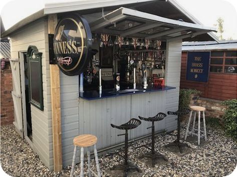 Diy Outdoor Bar Backyard, Outdoor Shed Bar Ideas Backyards, Backyard Pub Shed Ideas, Bar Shed Backyard, Bar Shed Ideas, Pub Shed Ideas, Shed Pub Ideas, Outdoor Bar Shed, Backyard Pub Shed