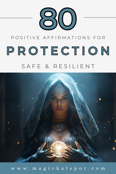 Fortify your sense of safety with '80 Positive Affirmations for Protection: Safe & Resilient.' This empowering article offers affirmations to enhance personal security, foster resilience, and create a protective aura. Ideal for those seeking to shield themselves from negativity, cultivate inner strength, and maintain peace of mind. These affirmations act as a daily shield, reinforcing your mental and emotional defenses, and ensuring a feeling of safety and resilience in all aspects of life. Protection Affirmations, Protection Affirmation, Cleansing Spells, Higher Vibration, Good Luck Spells, Luck Spells, Kitchen Witchery, Personal Security, Journaling Prompts