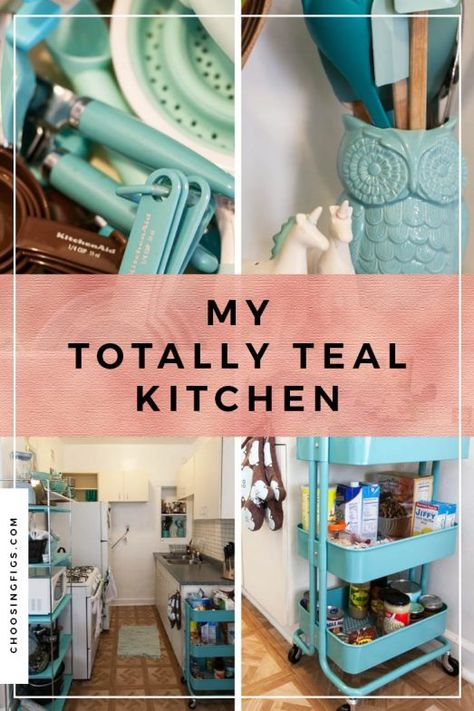 Teal Appliances Kitchen, Teal Kitchen Accessories, Teal Kitchen Ideas, Aqua Kitchen Decor, Tiffany Kitchen, Tiffany Blue Kitchen, Kitchen Turquoise, Kitchen Teal, Blue Kitchen Accessories