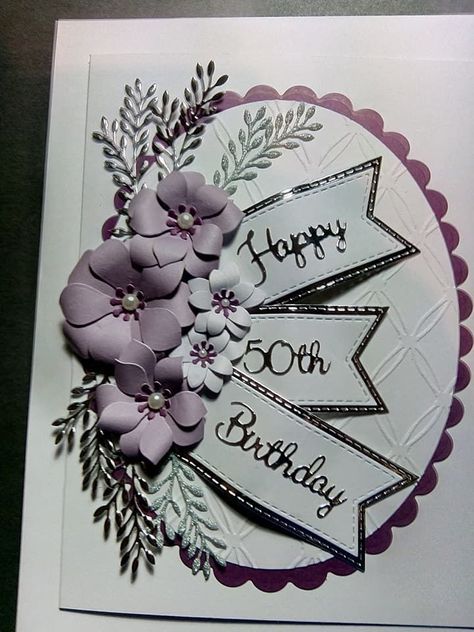 Card With Flowers, 70th Birthday Card, 50th Birthday Cards, Birthday Cards For Women, Making Greeting Cards, Embossed Cards, Fancy Fold Cards, Heartfelt Creations, Cards Ideas